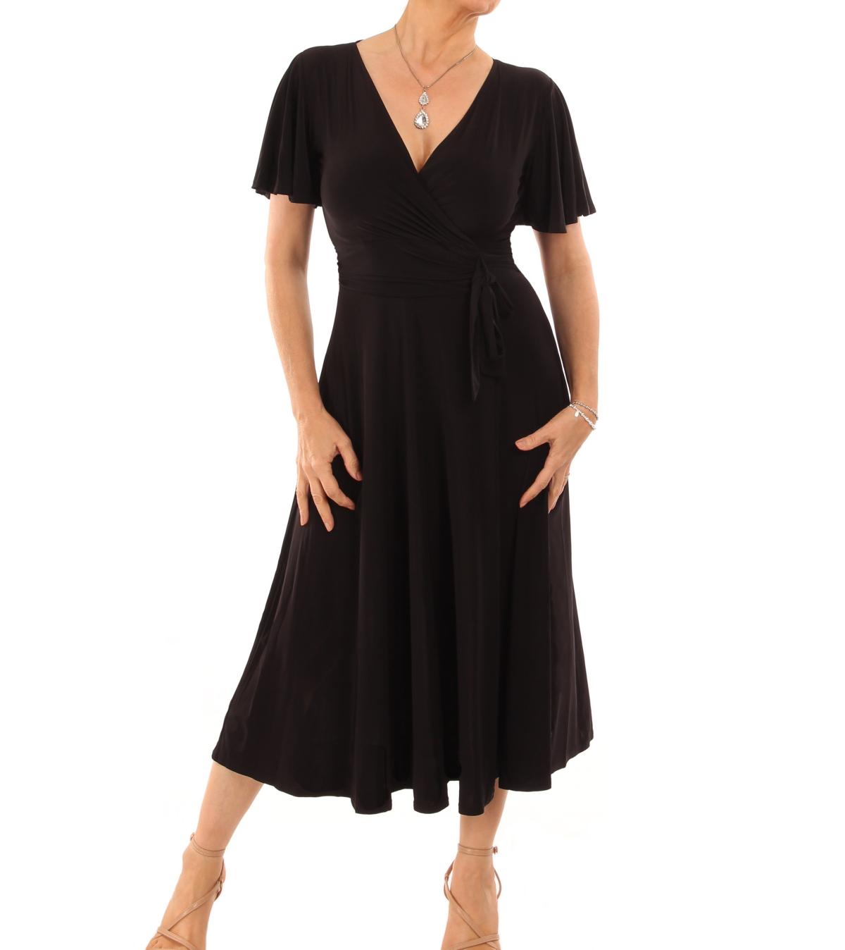 Black Fit and Flare Flutter Sleeve Dress